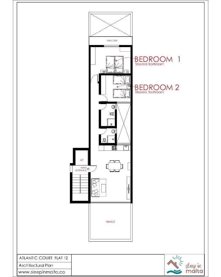 F12 Room 1, Private Room Two Single Beds Shared Bathroom In Shared Flat Msida Exterior foto